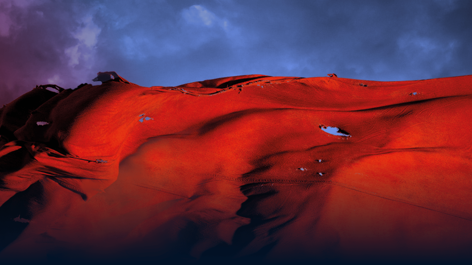 Red flag on blue background