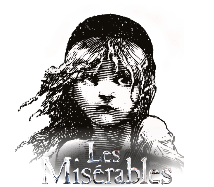 Cosette portrait logo with Les Miserables silver logo text below